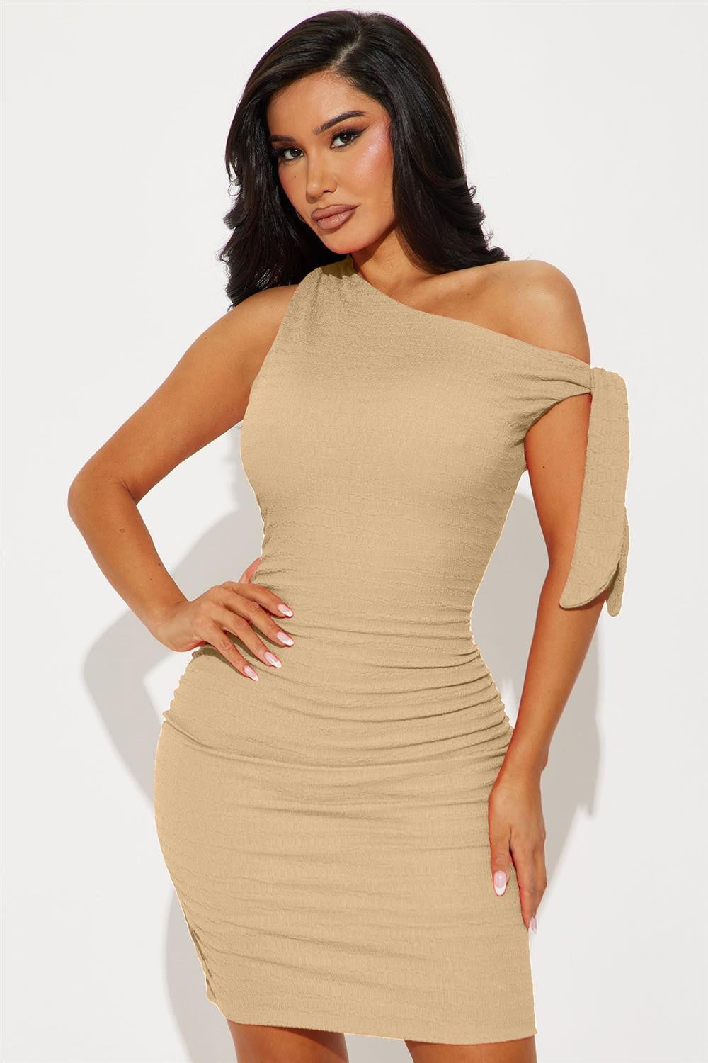 The Kelsey Knot shoulder Ruched Dress